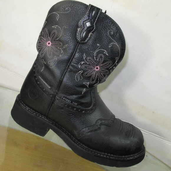 Justin Gypsy Steel Toe Black Leather Western Boots Women's Size 8 - Picture 1 of 11